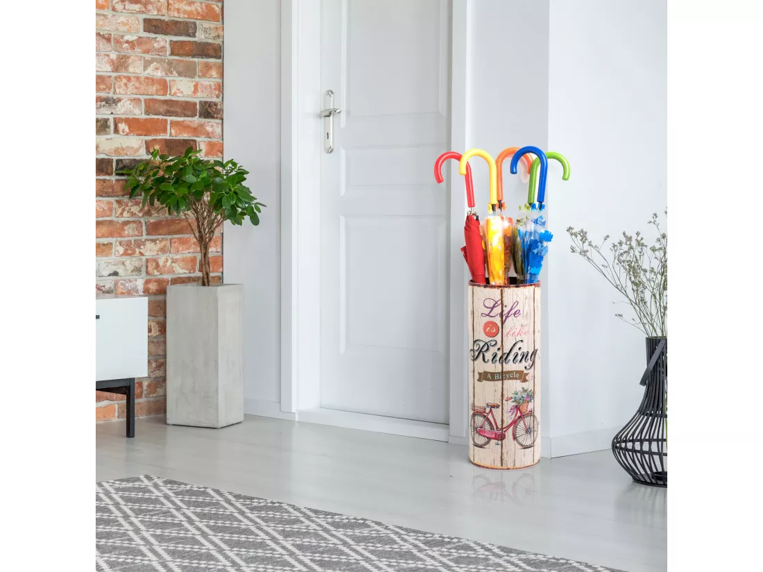 Porte- Parapluies Canvas Ronde Beige Rangement 49x20x20