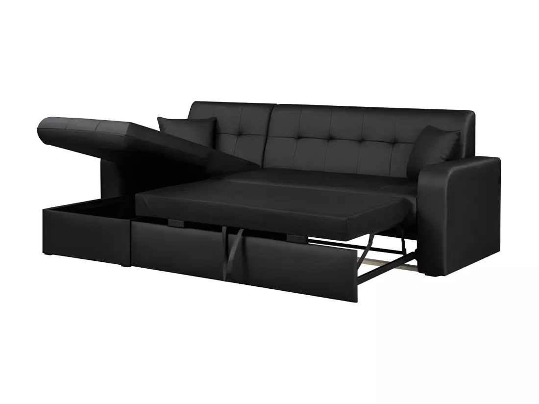 ROMAN Canape dangle reversible convertible 3 places + Coffre de rangement - Simili noir - Contemporain - L 235 x P 85 - 153 cm