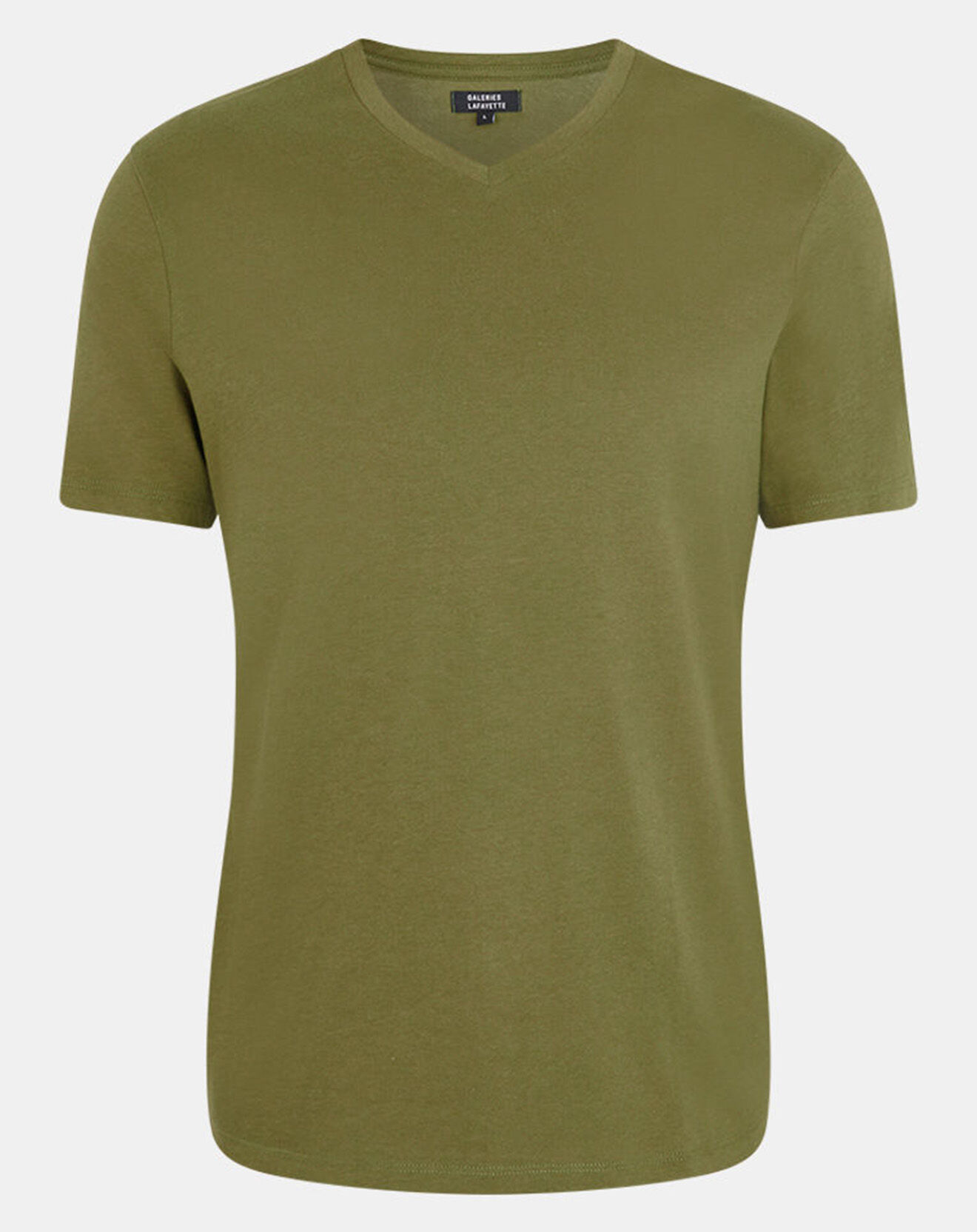 Galeries Lafayette T-Shirt en Coton bio Sishev col V kaki foncé