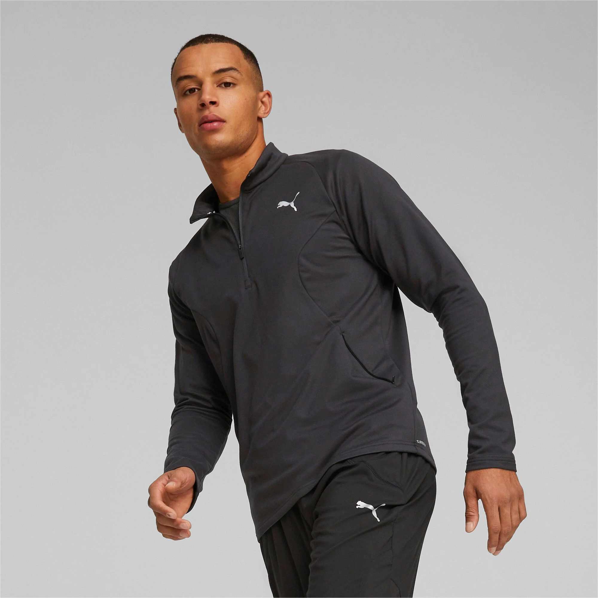 Puma Run Cloudspun Knit Half-Zip Haut Manches Longues Hommes - Noir