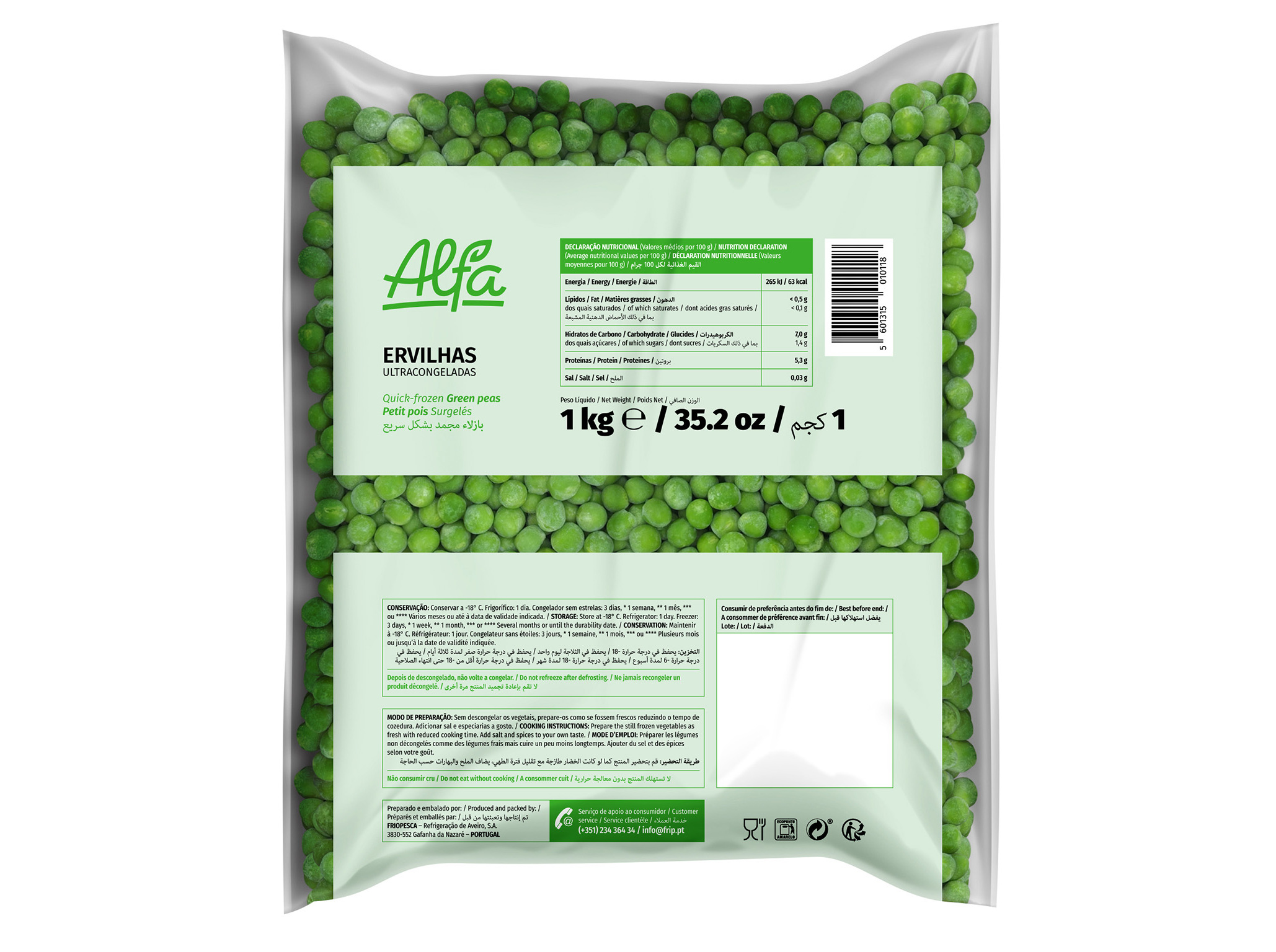 ERVILHAS ALFA ULTRACONGELADAS 1KG