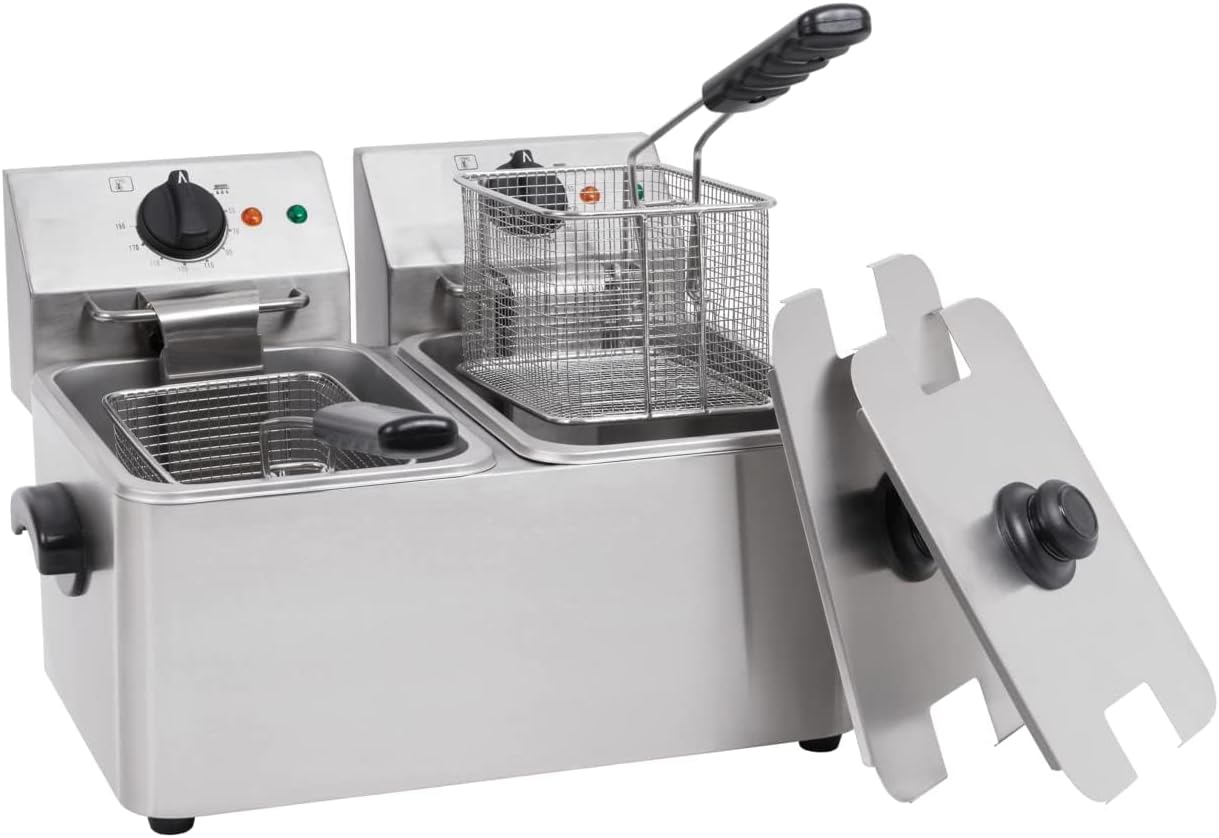 METRO Professional GDF3024 Doppel Fritteuse 2X4L, Edelstahl, 49.4 x 37.8 x 31.3 cm, 8L, Temperatur bis 190°C, abnehmbares Bedienfeld, Gastro, silber