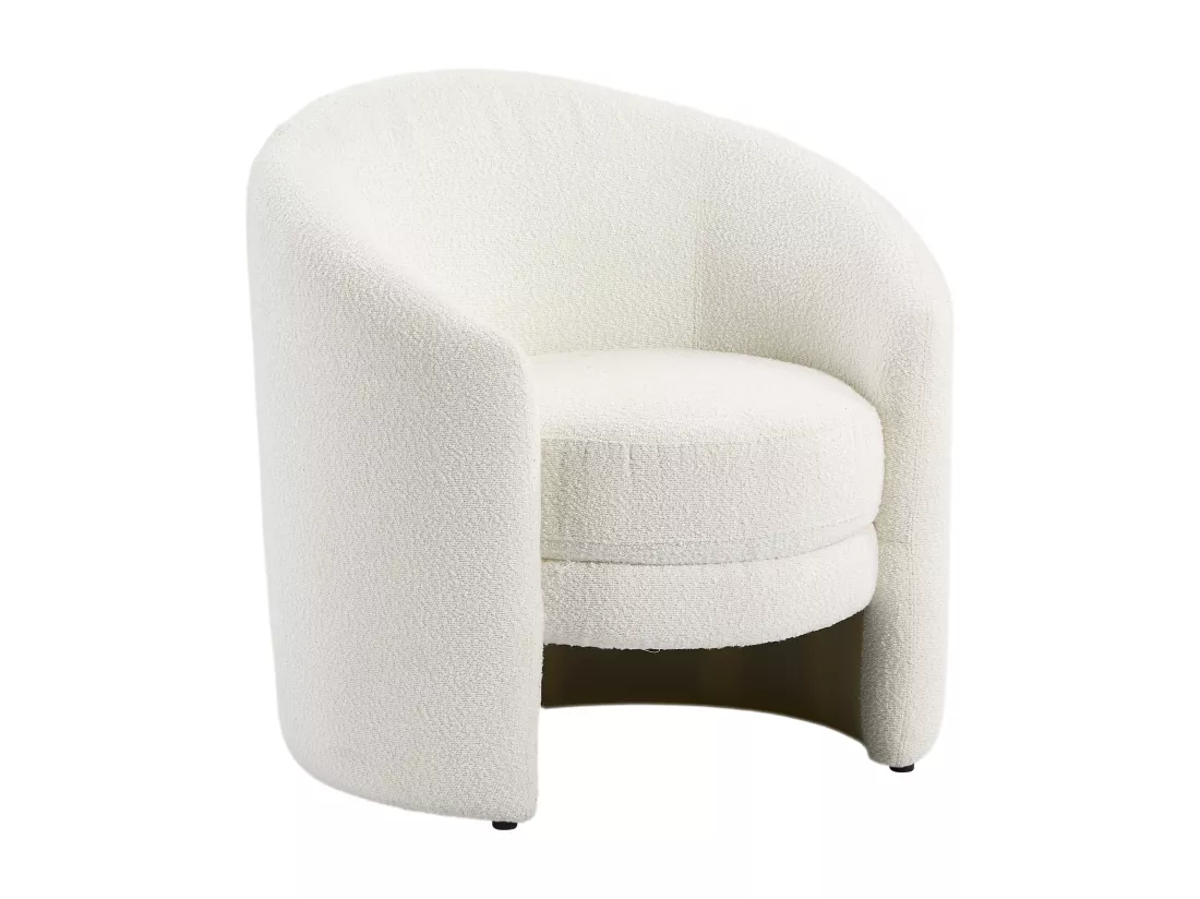 Fauteuil arrondi en tissu bouclette blanc RUOTO