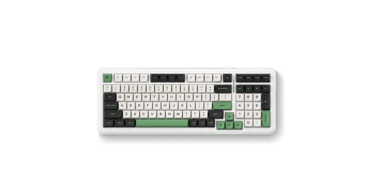 MCHOSEK99 Emerald Green Hyacinth Wireless Gasket Mount Mechanical, toetsenbord  (Wit/groen, US lay-out, KTT Hyacinth, 98%, RGB, Hot swap, Double-Shot PBT, draadloos / Bluetooth / USB-C)