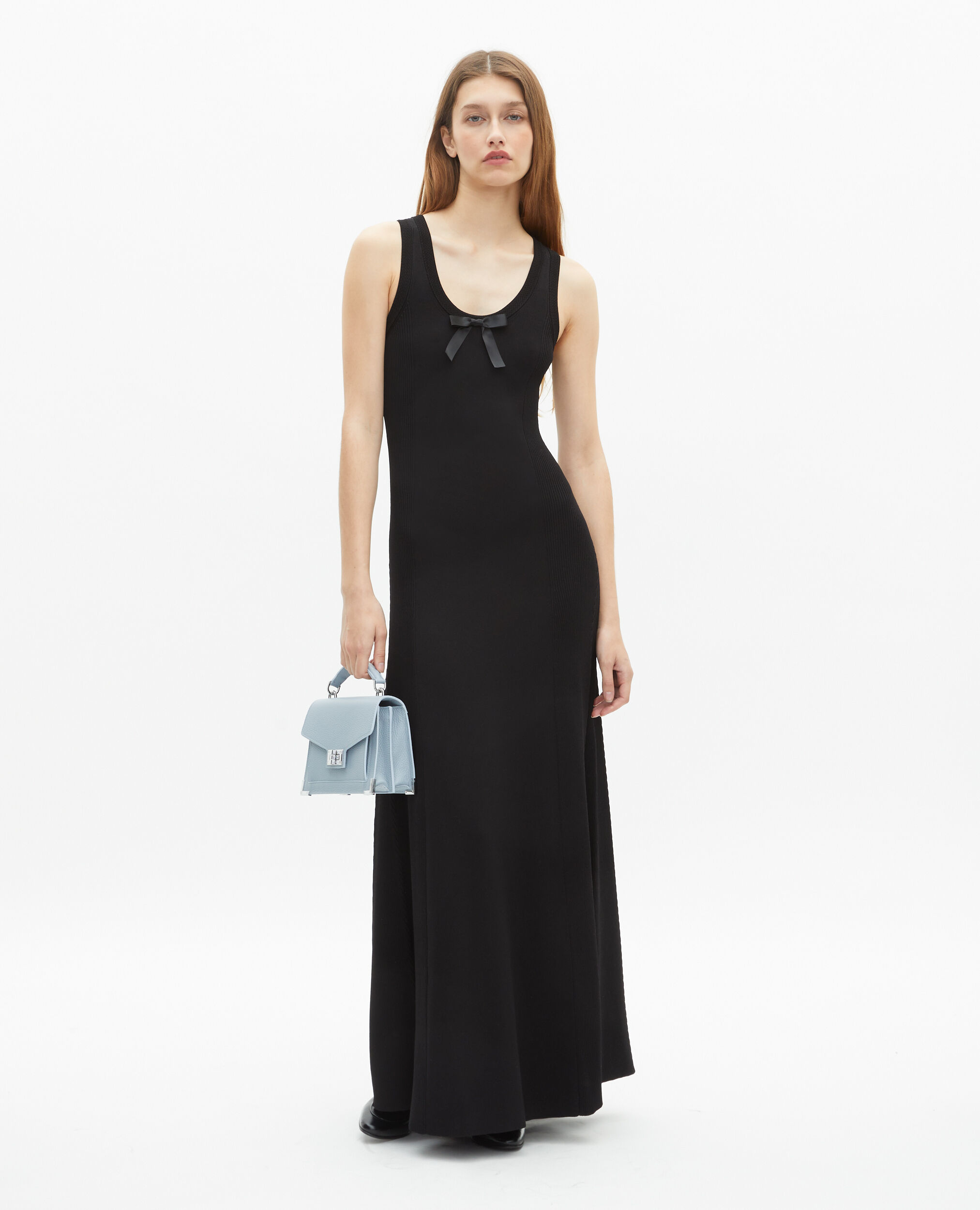 Robe longue sans manches en maille noire