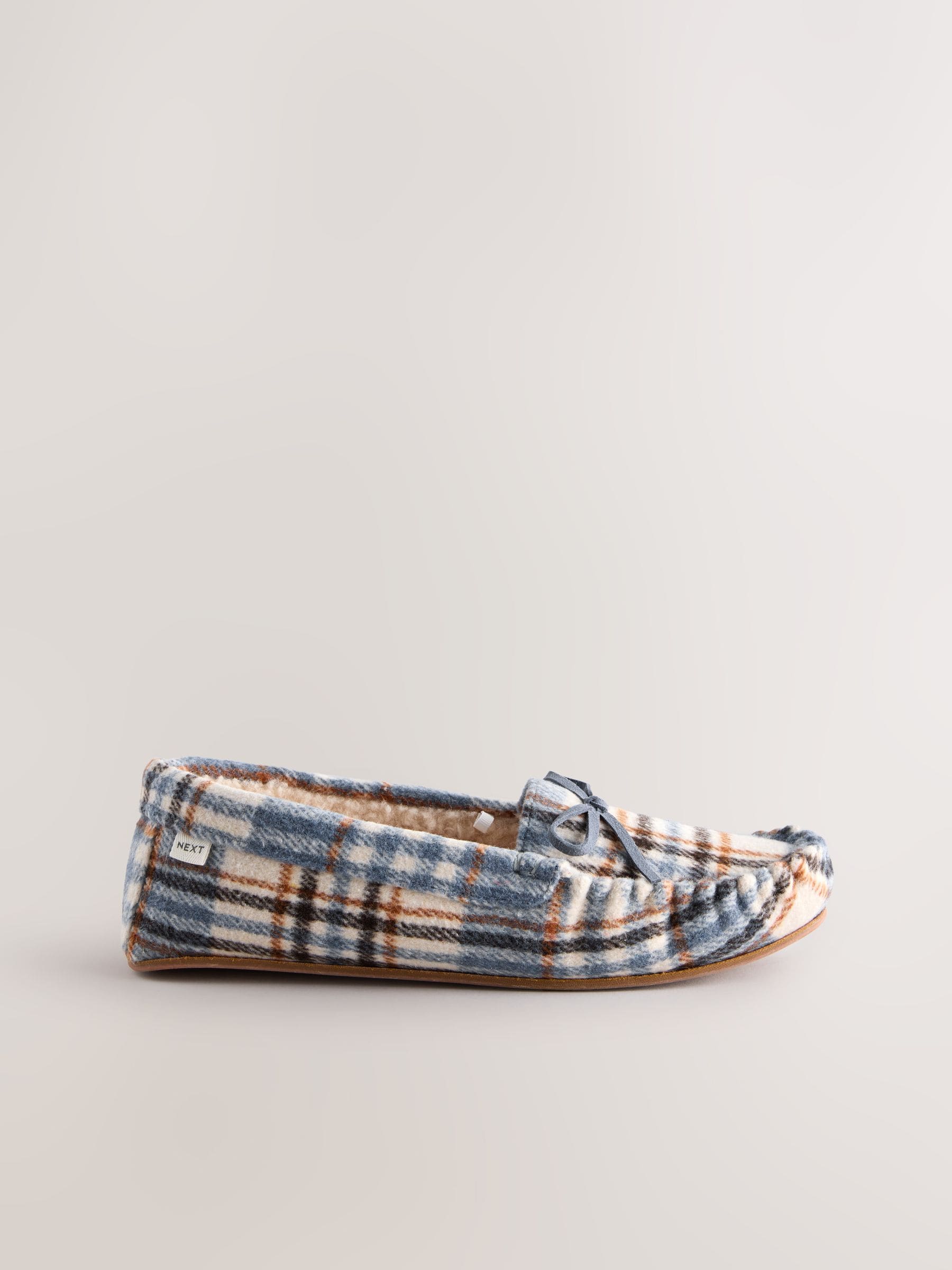 Blauw geruit - Moccasin Brushed Slippers