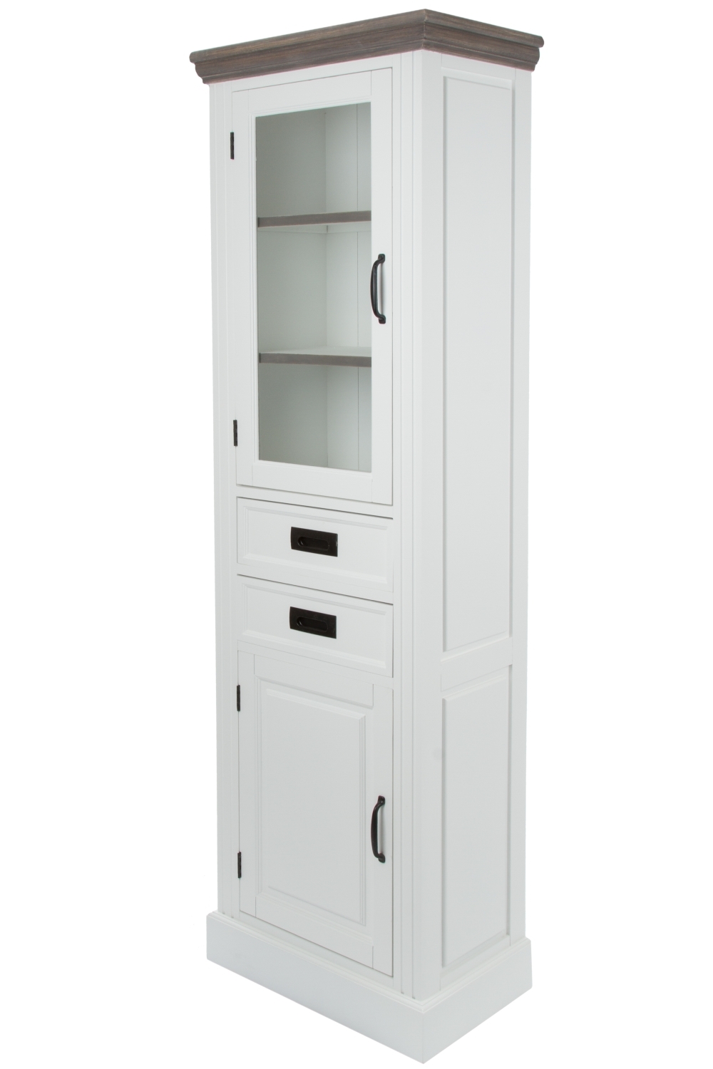 Vitrine RITA - weiß-braun - mit Glastüren - 180 cm hoch