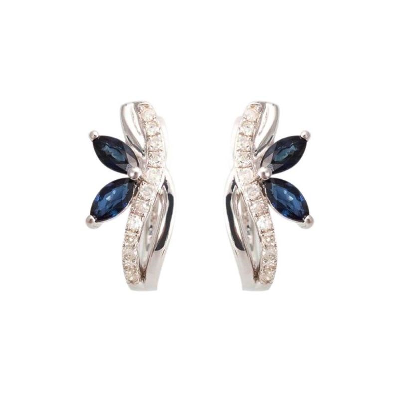 Boucles d'oreilles Or Blanc Diamant et Saphir