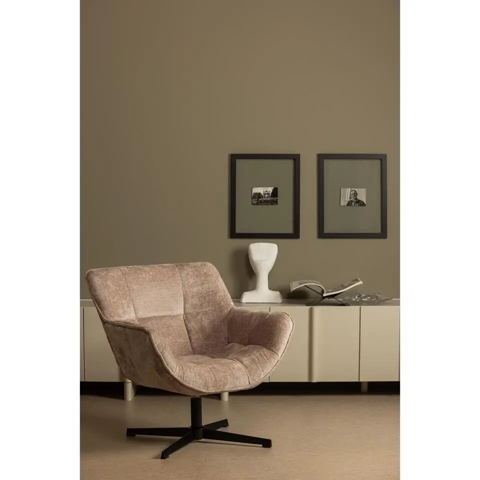 WOOOD Wibo Draaifauteuil - Chenille - Taupe - 94x71x83