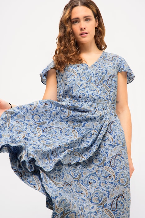 Midikleid, A-Line, Paisley Print, V-Ausschnitt, Halbarm