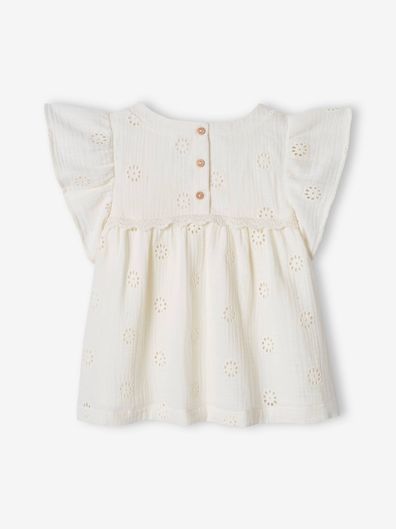 Blusa de chiffon de algodão cor malva com bordado floral para meninas