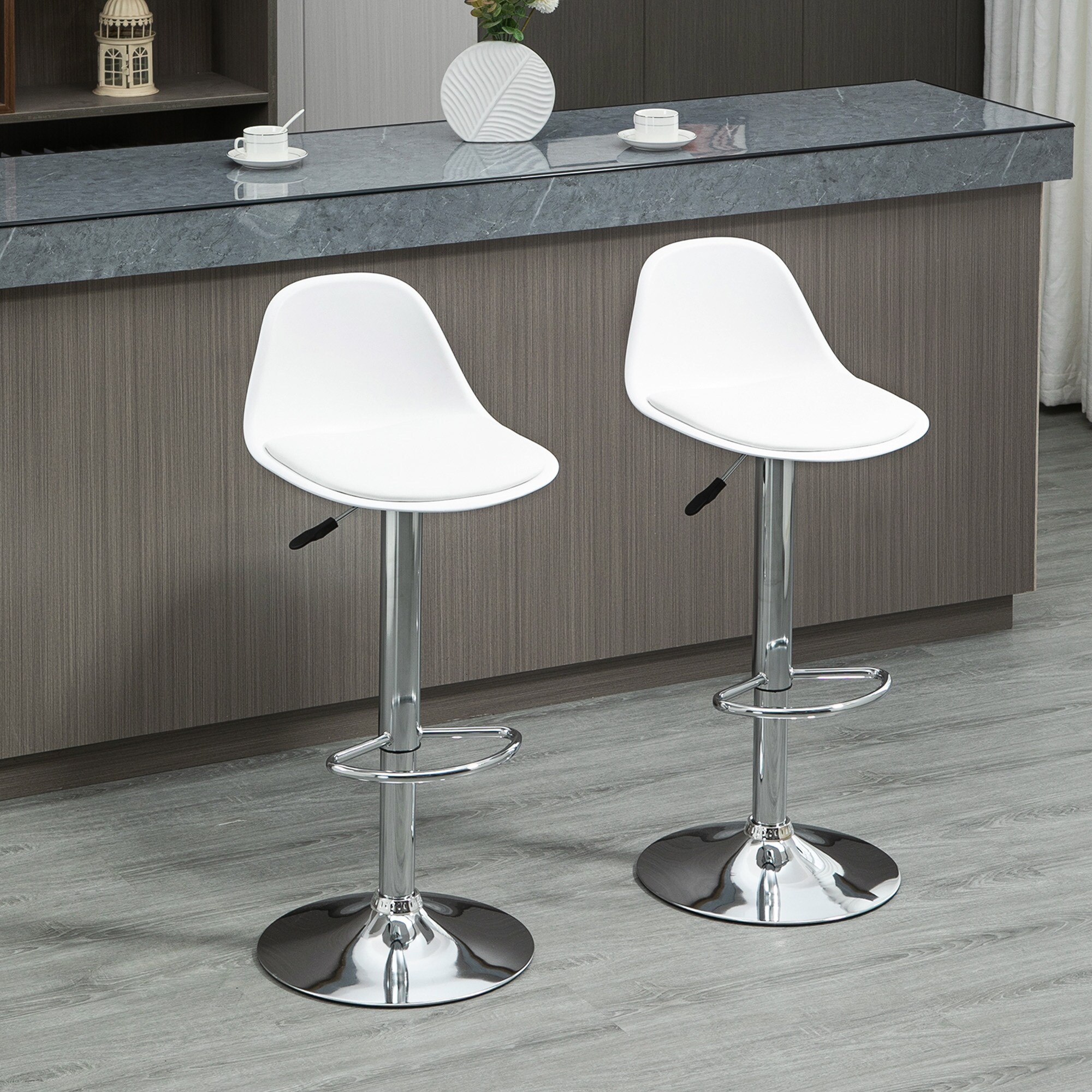HOMCOM Barhocker mit Stahlrahmen weiß 40L x 42B x 82-104H cm