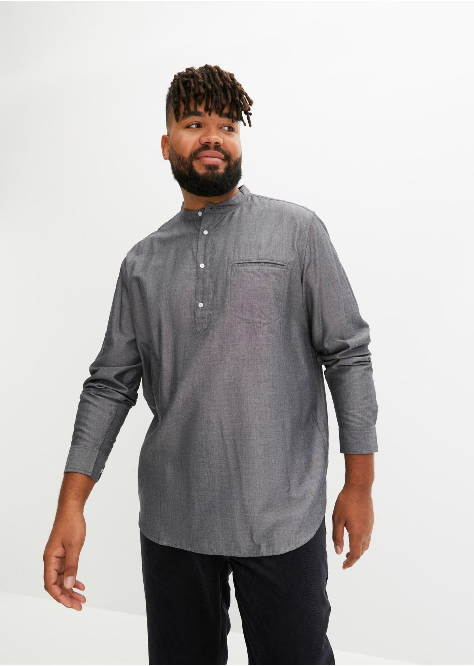 Chemise manches longues avec col montant en coton Oxford