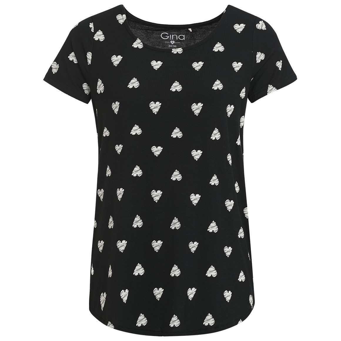 Gina Damen T-Shirt mit Herz-Print schwarz
