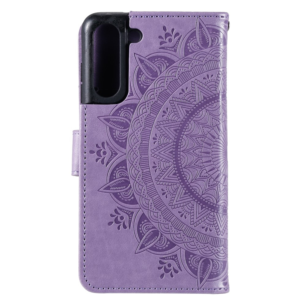 Samsung Galaxy S21 FE 5G Leder Tasche Wallet - Mandala Flowers Imprint - Violett