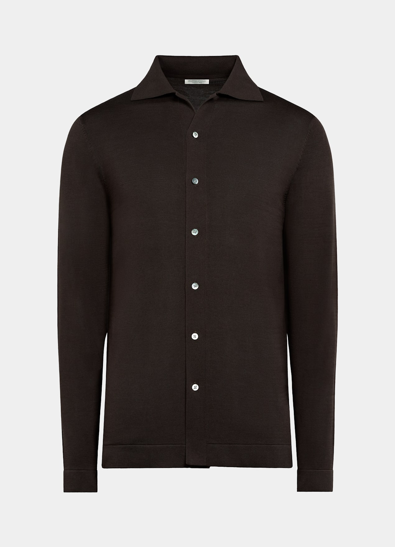 Cardigan col polo à manches longues marron foncé