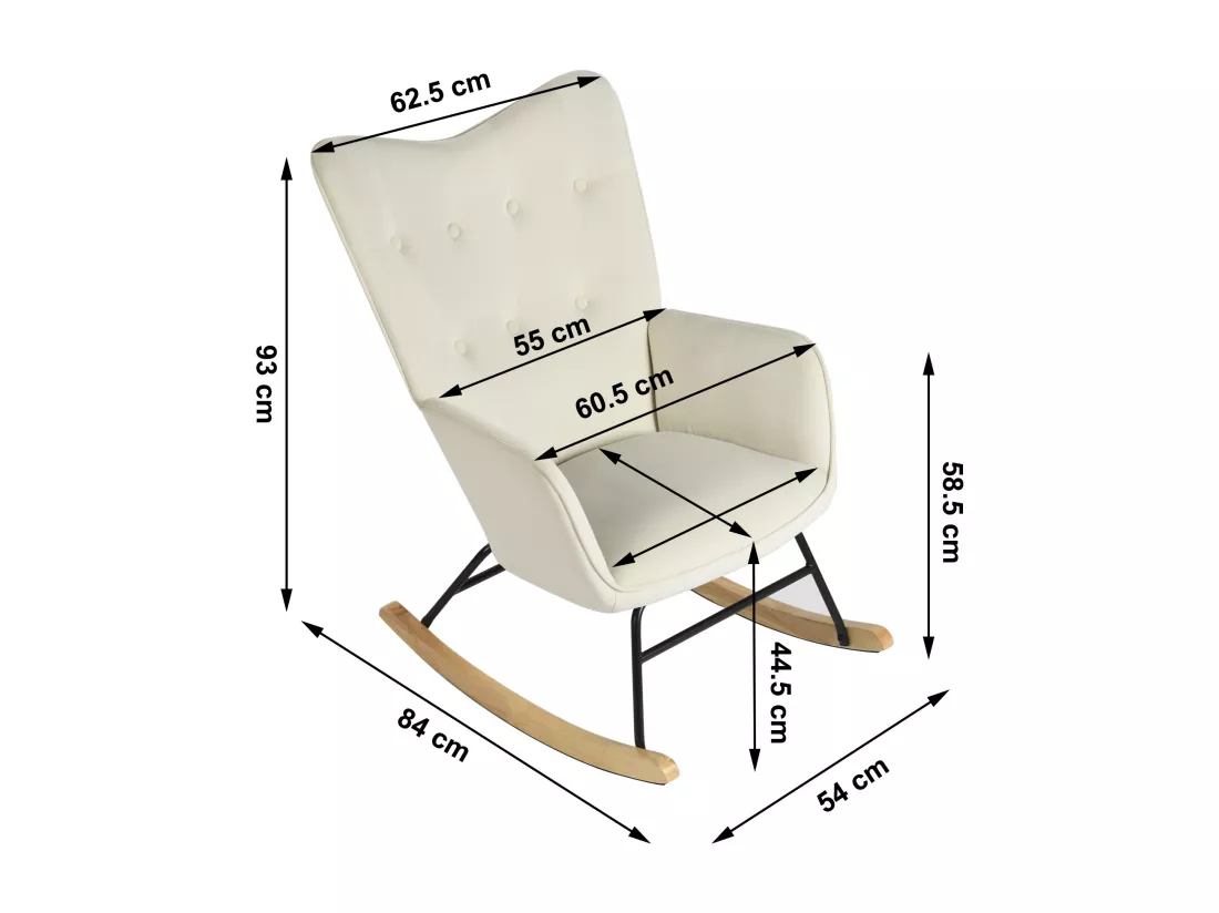 Fauteuil à bascule Scandinave velours beige Pieds en bois de hêtre EPPING VELVET BEIGE