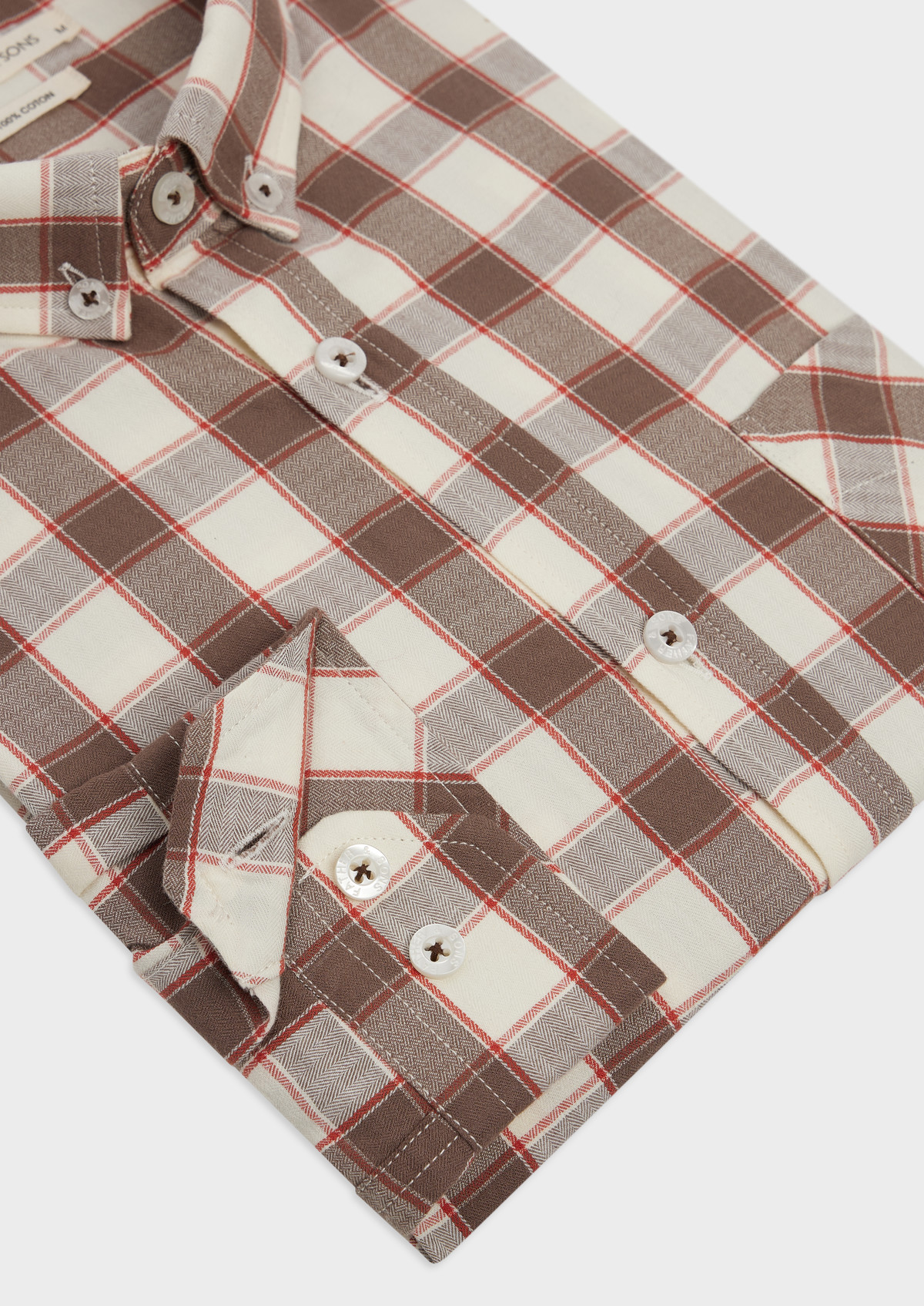 Chemise sport Slim en popeline de coton marron glacé à carreaux écrus