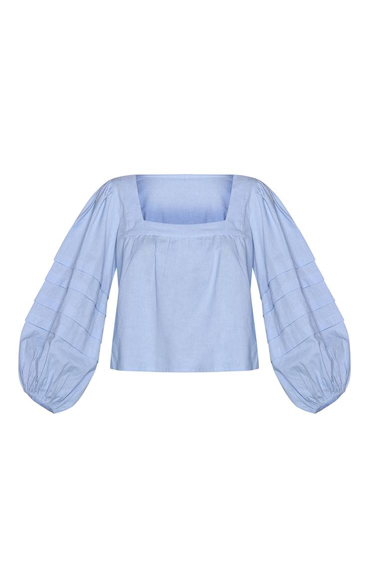 Bleu Ensemble Coordonné Blouse En Coton À Manches Ballon