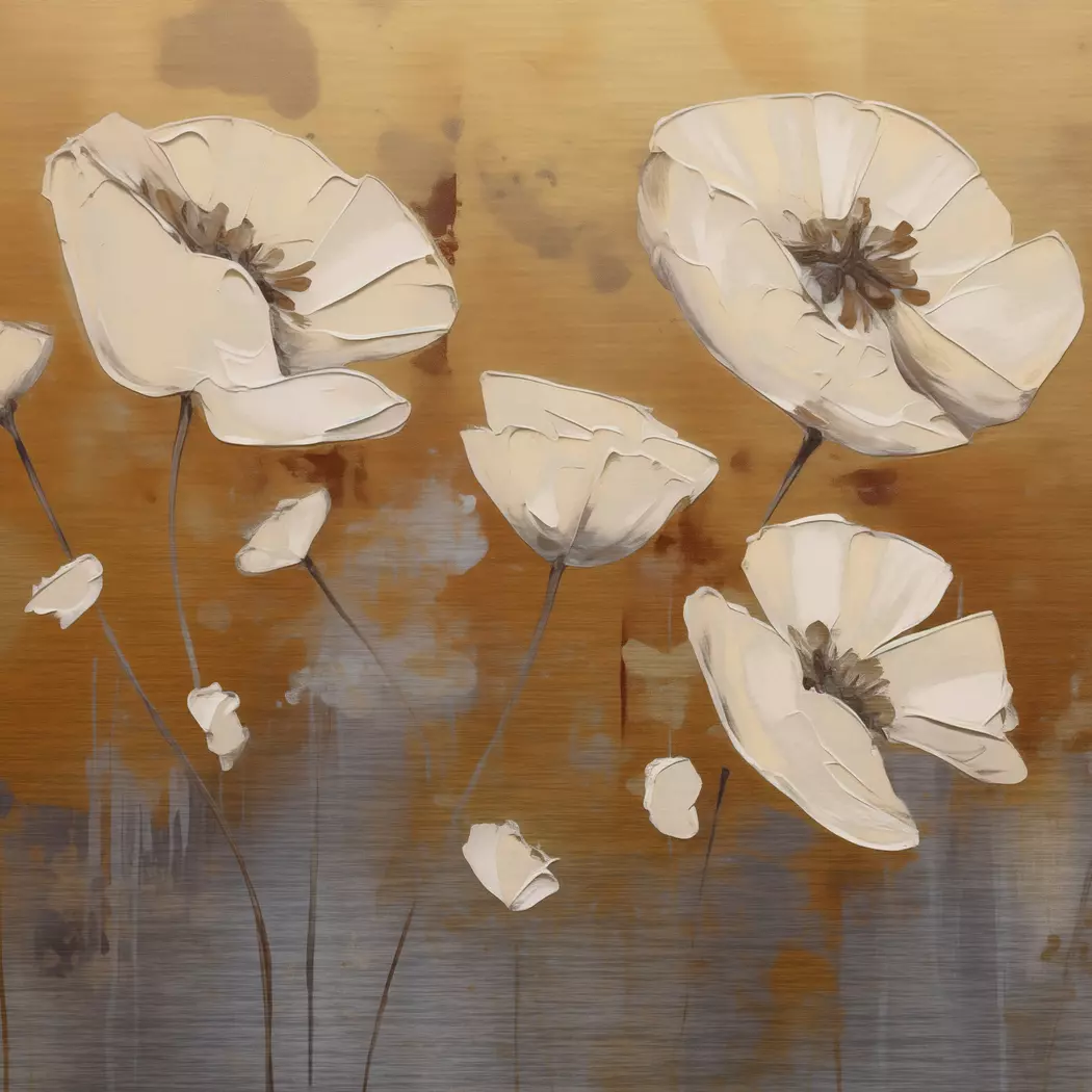 Wandbild 30 x 30 cm White Flowers On Gold I