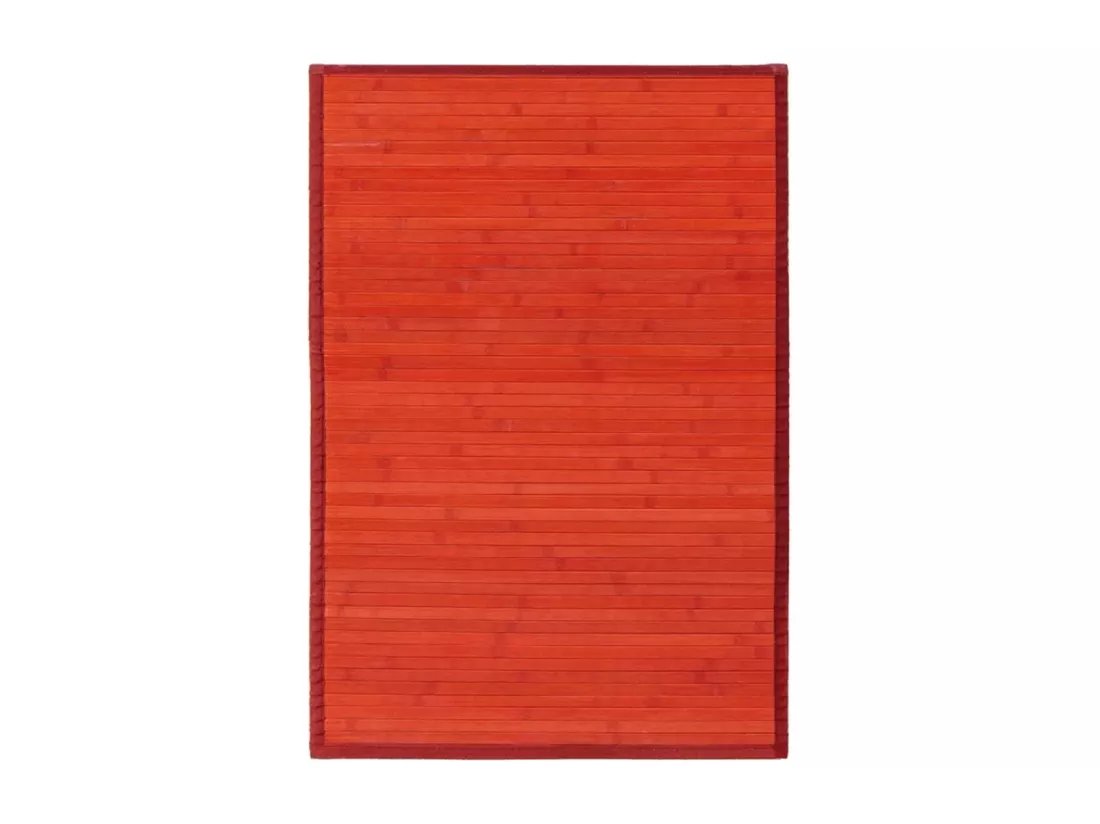 Lot de 2 tapis de sol antidérapant, moquette à rayures en bambou coloris rouge - Longueur 90 x Profondeur 60 cm