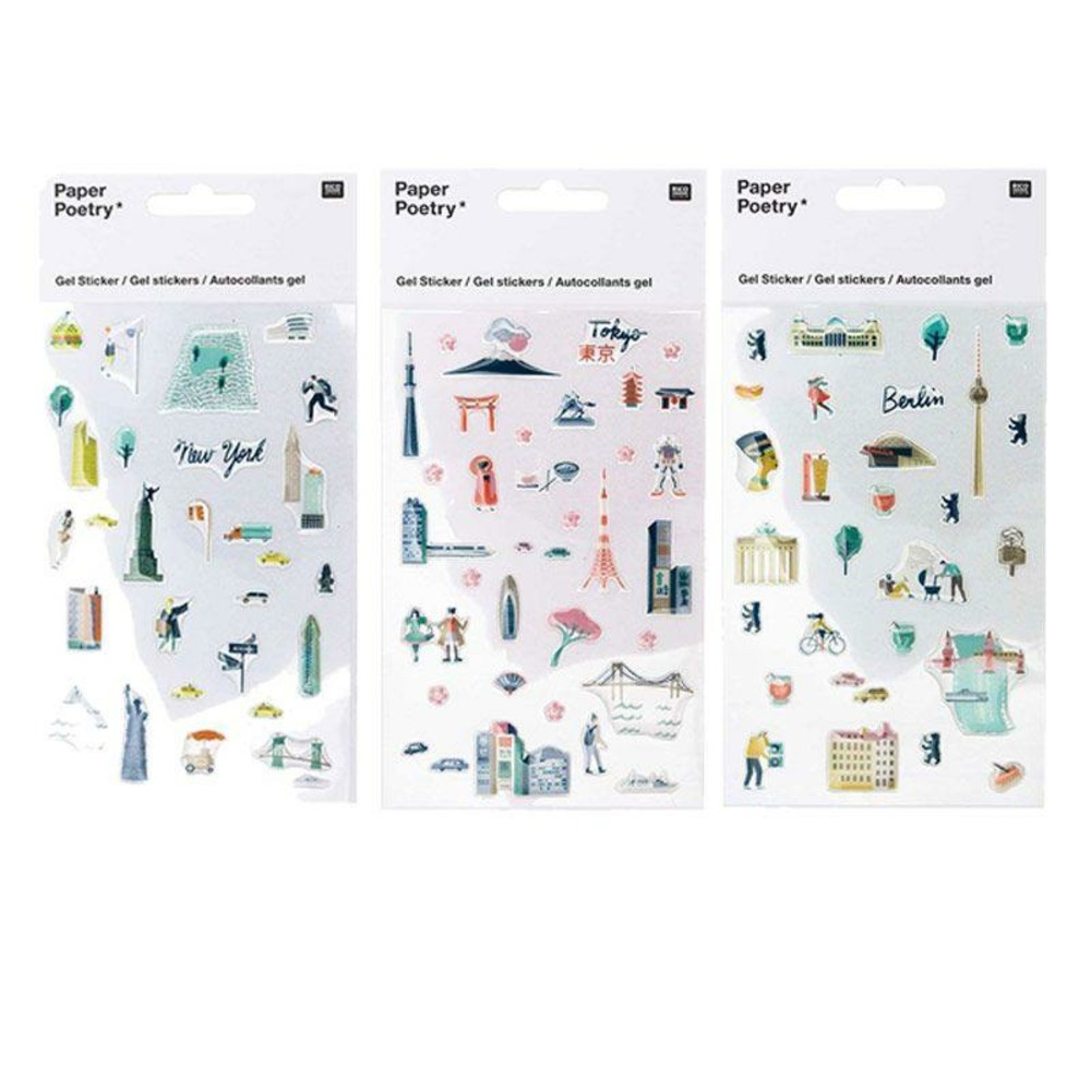 Stickers gel transparent - new-york, tokyo, berlin