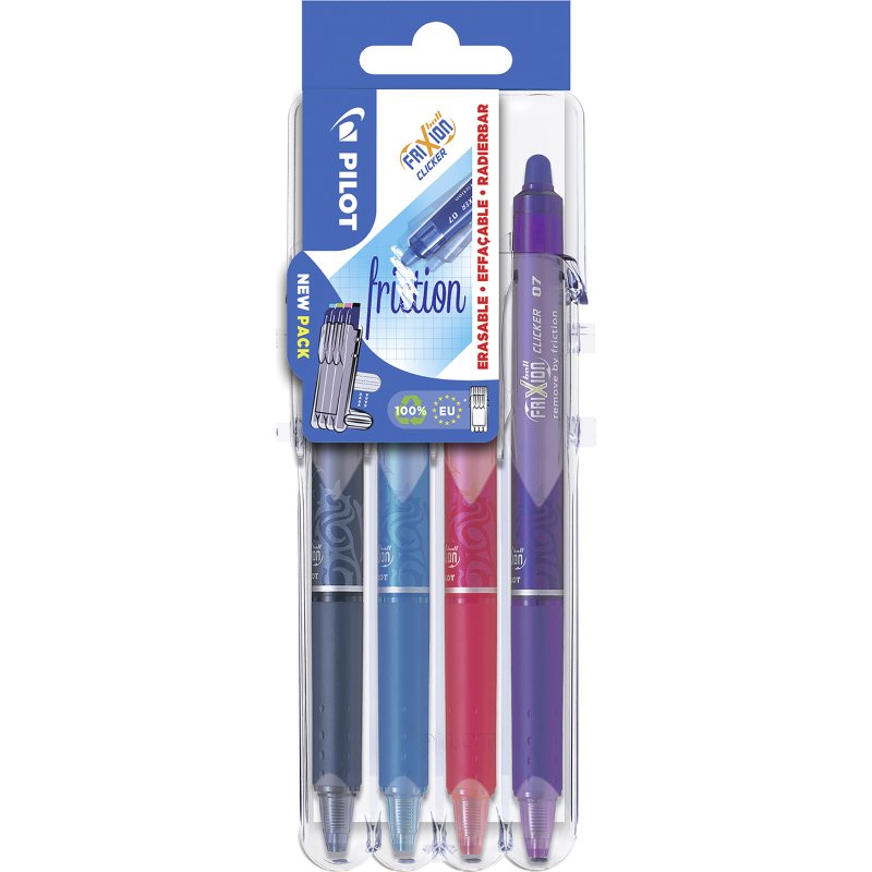 Stylo roller Pilot Frixion Ball Clicker effaçable écriture fine - Set de 4 couleurs fun