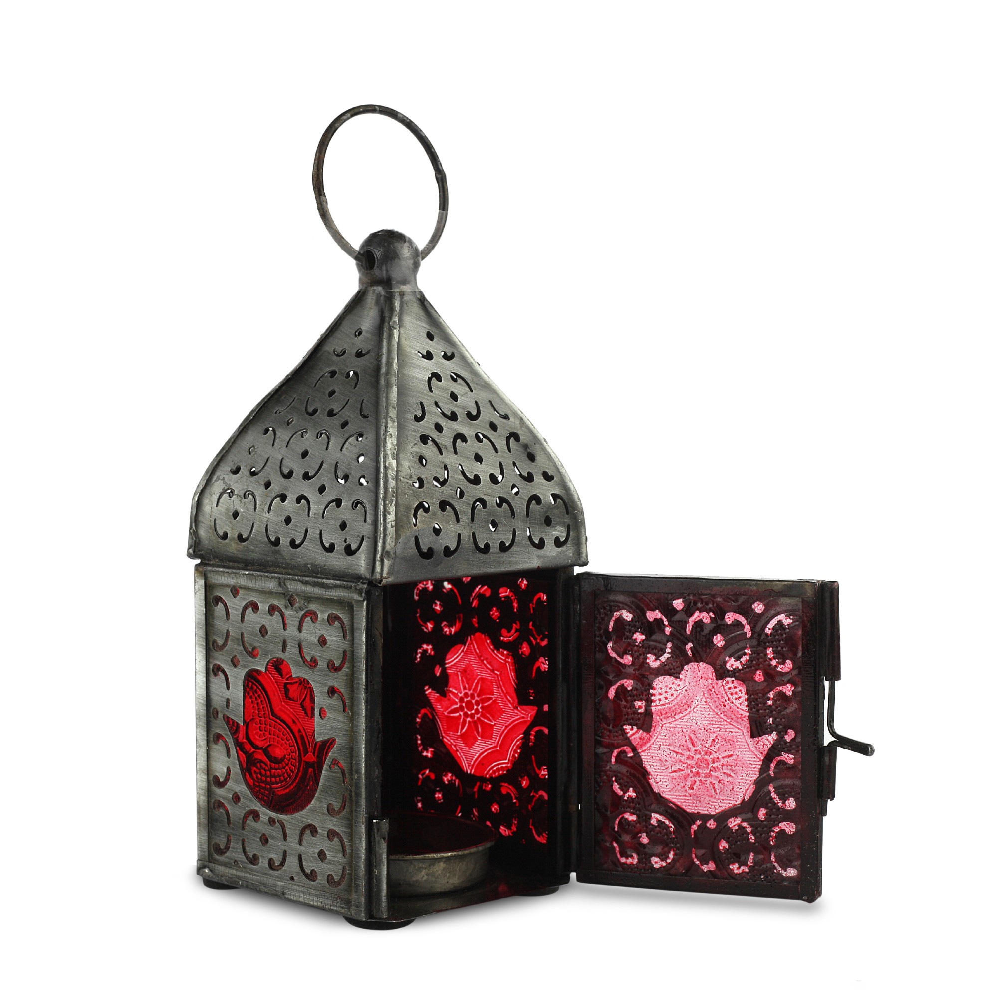 Laterne 'Red Hamsa', rot, T 5,5 cm, B 5,5 cm, H 14 cm von fischer's lagerhaus