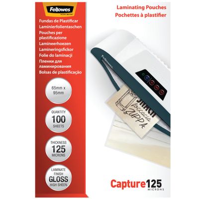 Fellowes - 100 pochettes de plastification (65 x 95 mm) - 125 microns - brillantes
