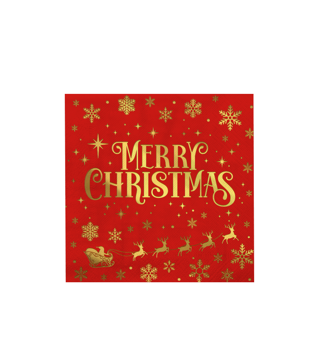 Kerst Servetten Rood Goud Merry Christmas 16cm 16st