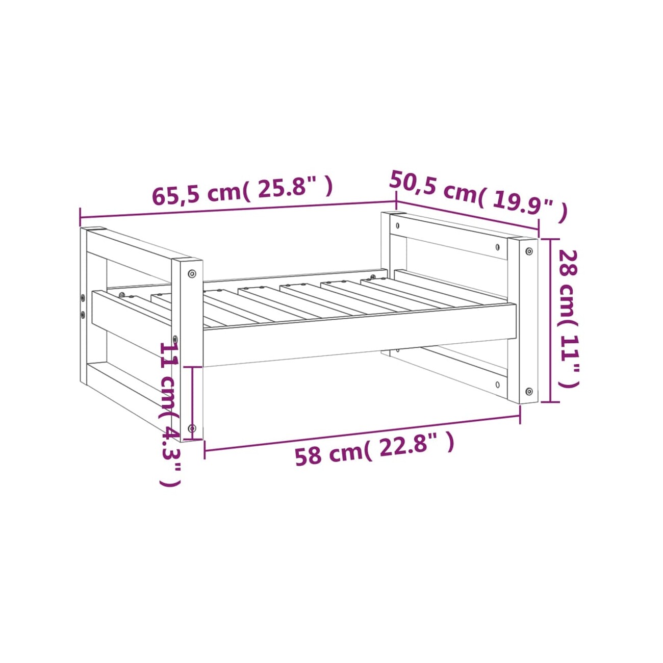 VidaXL Hundebett M (65,5x50,5x28 cm) aus Kiefernholz schwarz