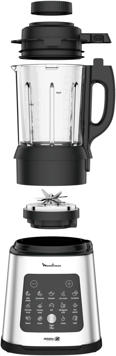 Moulinex PerfectMix Cook, Standmixer mit 10 automatischen Programmen, 1400 W, bereiten heiße und kalte Rezepte zu, elektrischer Mixer mit Touchscreen, leicht zu reinigen, Kapazität 2 l, LM83SD