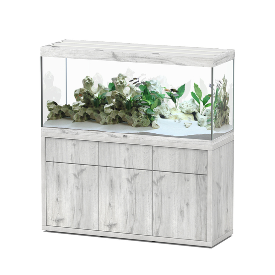 Aquarium et Meuble 2 portes Sublime Led 2.0 Chêne Blanc L.150x P.50cm