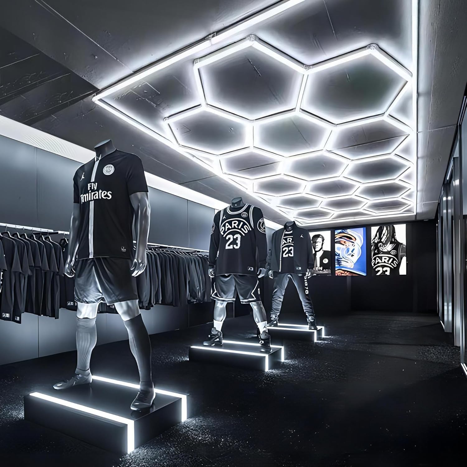 Hexagon LED Garagenlicht, 200W 6500K 86400LM 25Pack 14 Gittersysteme mit Border Garage Wabenlicht Decke LED für Gym Keller Lager Detaillierung Werkstatt Beleuchtung (Hexagon-14-Rahmen)