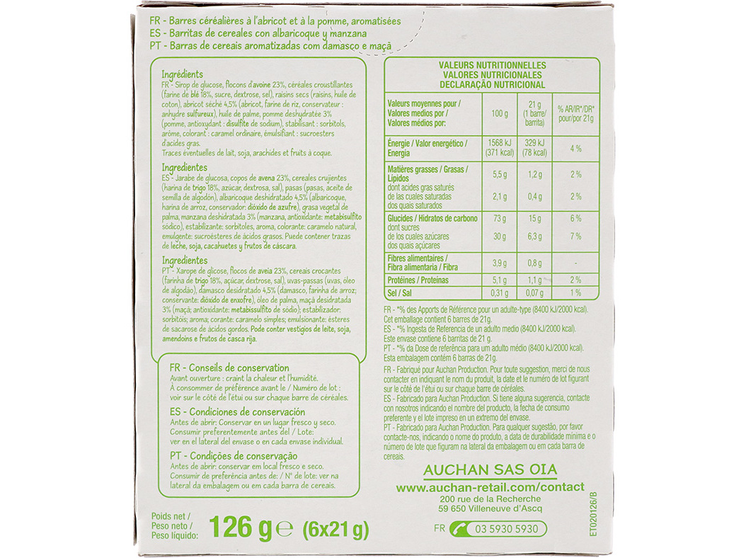 BARRA DE CEREAIS POLEGAR ALPERCE E MAÇÃ 126G 6UN