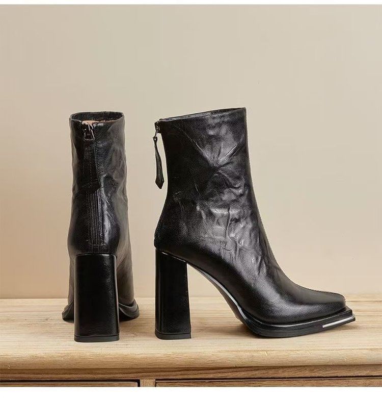 Vindler - Chunky Heel Plain Korte Laarzen
