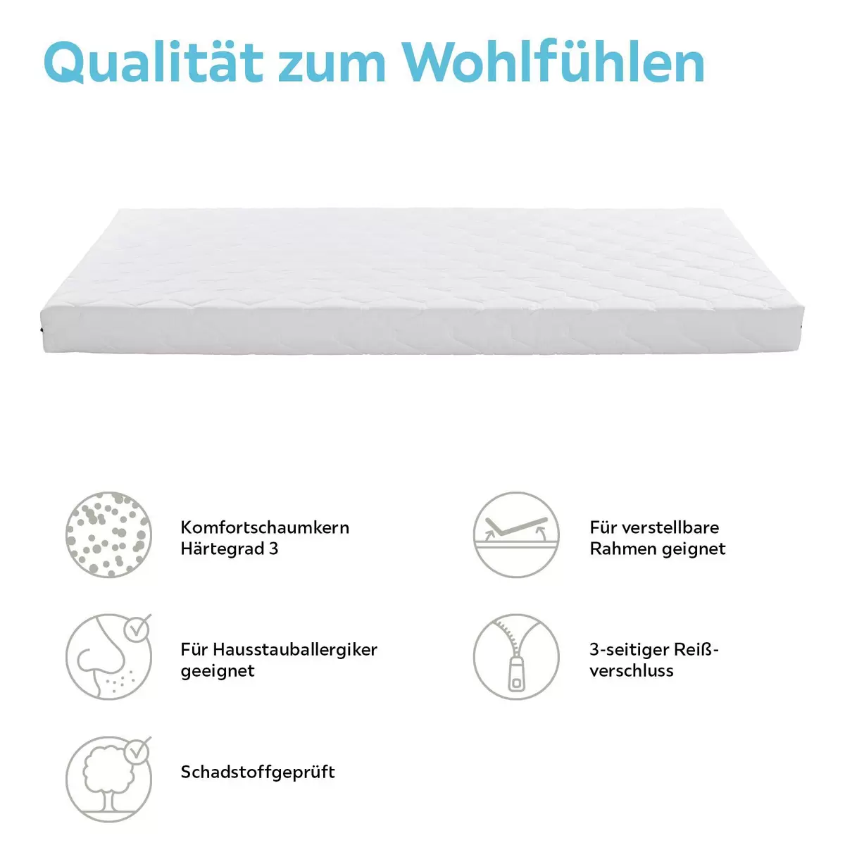 Matratze Base H3 90 x 200 weiss