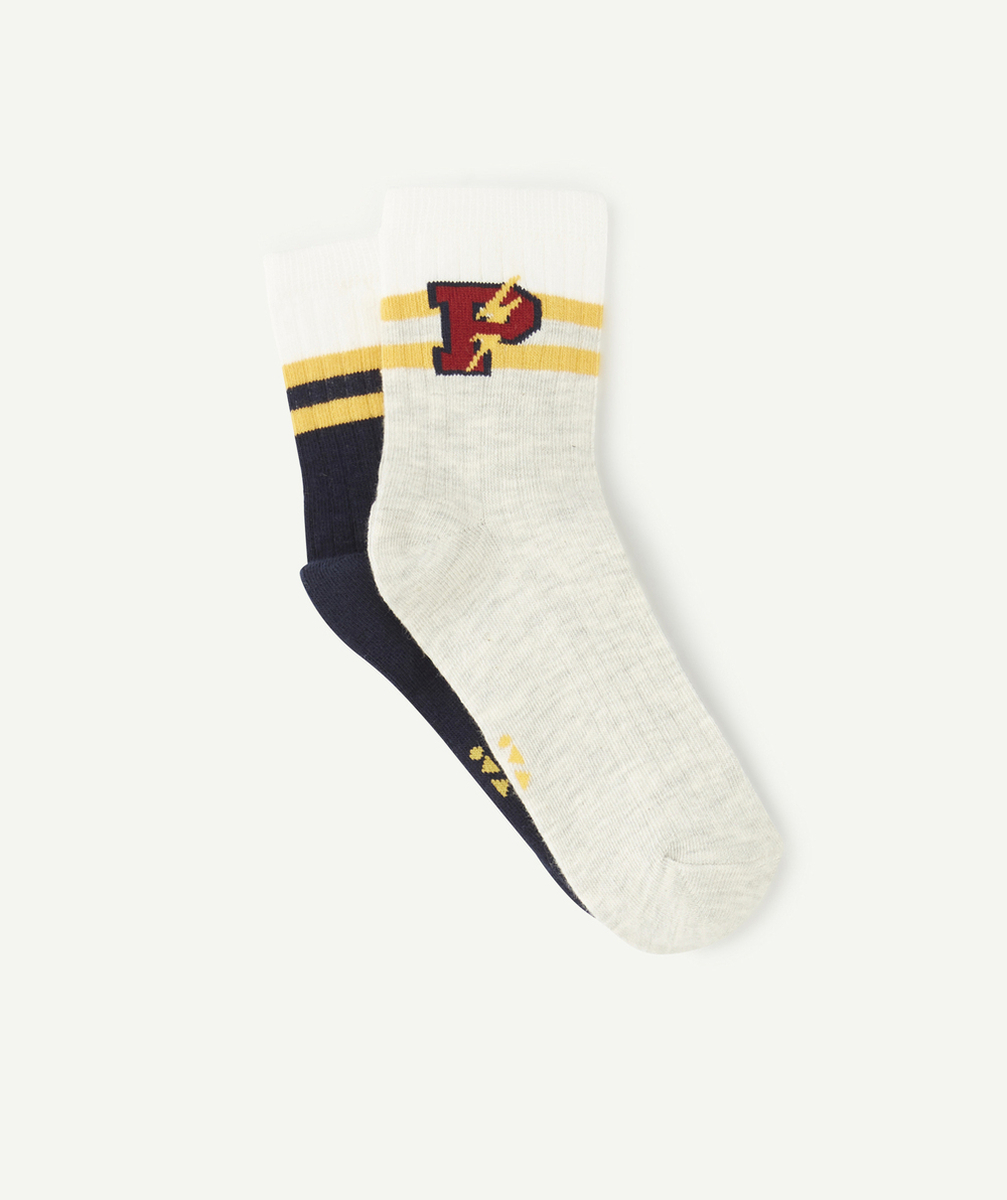 LOT DE 2 CHAUSSETTES HAUTES GARÇON AVEC LETTRES ET BANDES