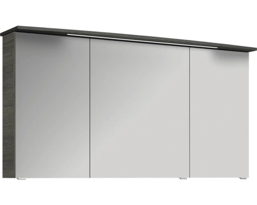 3-delige badkamermeubelset Pelipal xpressline 4010 BxHxD 144 x 200 x 49,5 cm, fronten in grafietstructuur (horizontaal patroon), met witte keramische wastafel en keramische badmeubel, wastafelkast, spiegelkast met LED-verlichting, chromen grepen, 401