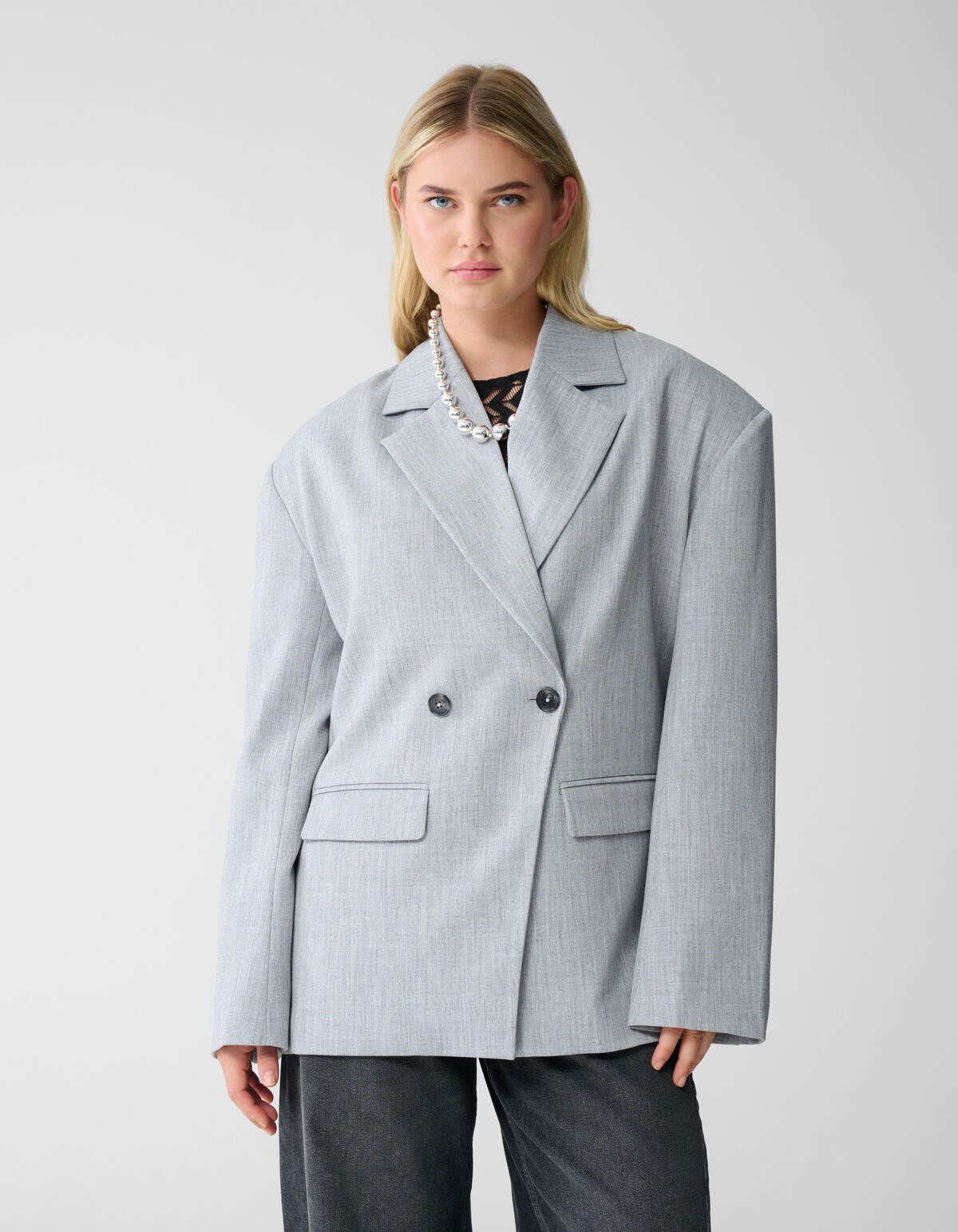 Oversized Shoulder Blazer Lichtgrijs