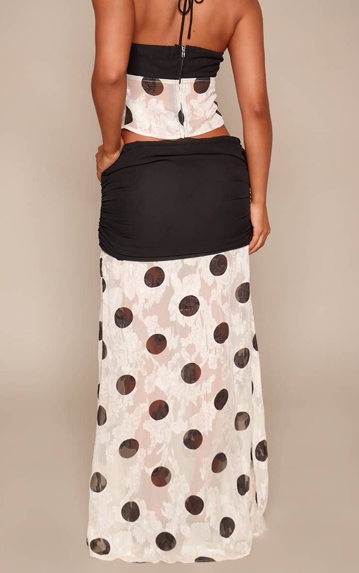 Noir Ensemble Jupe Longue Petite Taille À Pois En Dentelle Avec Taille Froncée