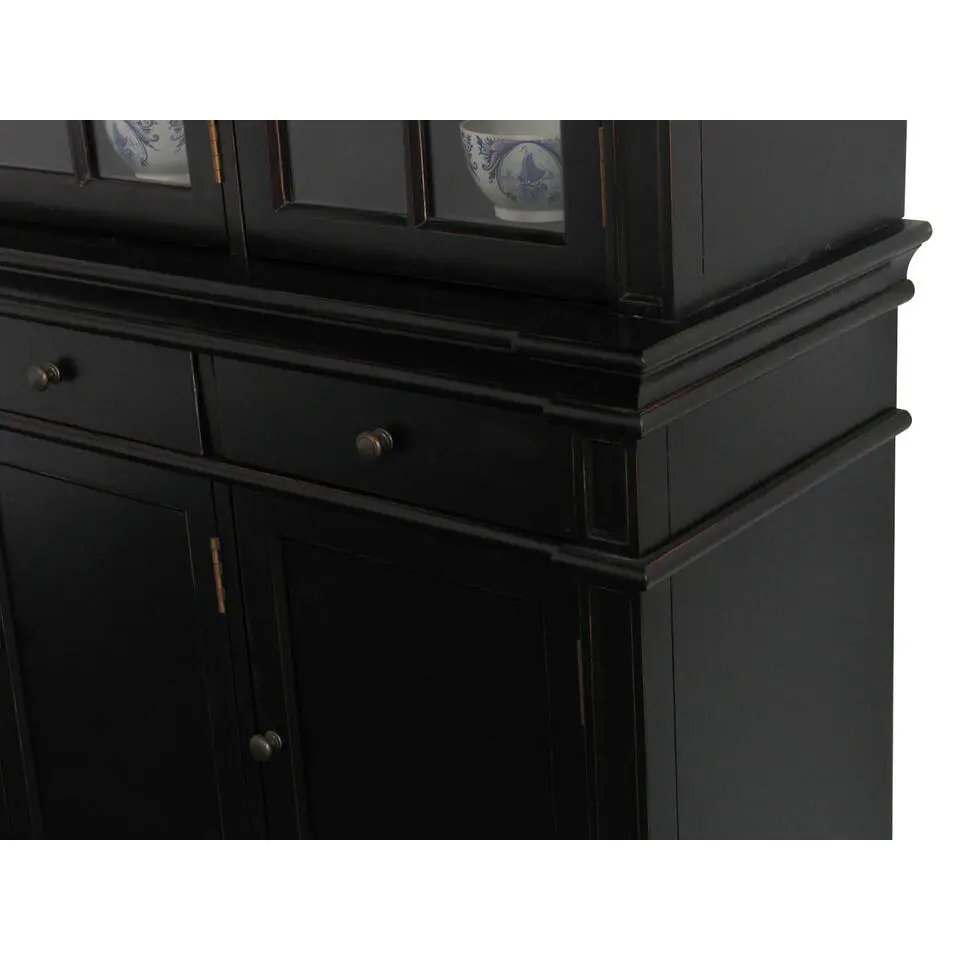 Hioshop Winkelkast buffetkast vitrine met opzet antiek zwart massief hout