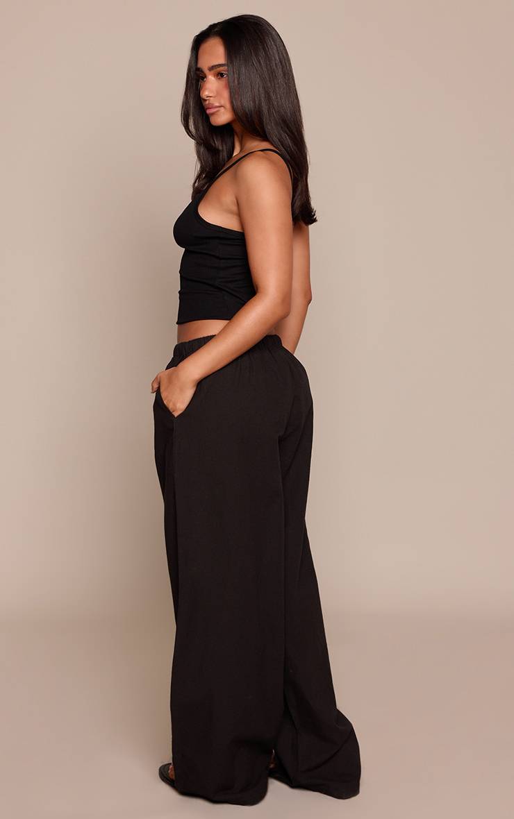 Noir Pantalon Petite En Lin Avec Taille À Cordon Coulissant