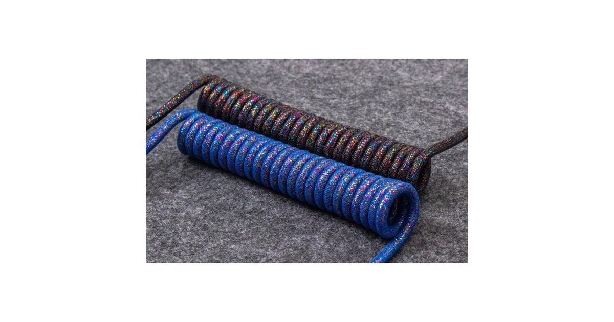 KeychronPremium Coiled Aviator Cable - Rainbow Plated Blue, Angled kabel  (Blauw, 1,08 meter)