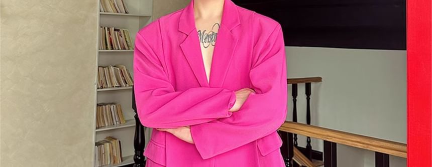 Adotuastic - Set: Blazer met reverskraag, split en knoopjes + effen pantalon met middelhoge taille