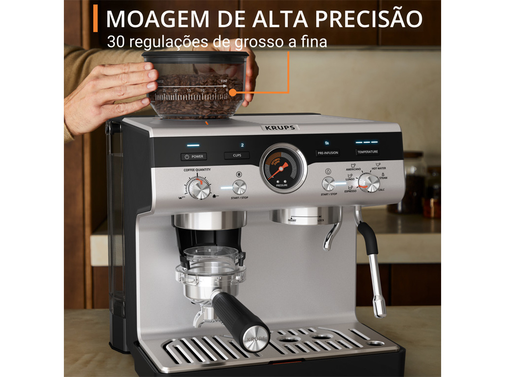 MÁQUINA DE CAFE EXPRESSO MANUAL KRUPS XP801T10 COM MOINHO INCORPORADO
