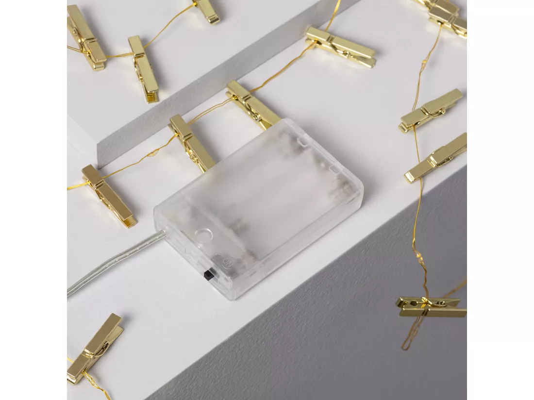 Guirlande LED Fil de Fer avec Pince à Linge Dorée 3.5m Doré