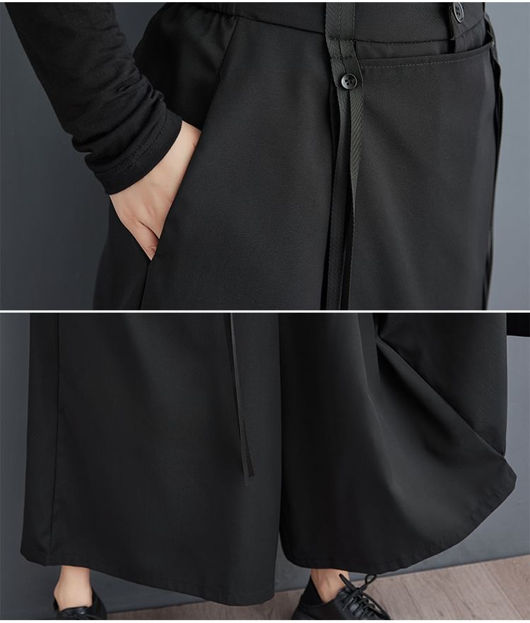 Lewwe - Hoge taille effen asymmetrische cropped culottes