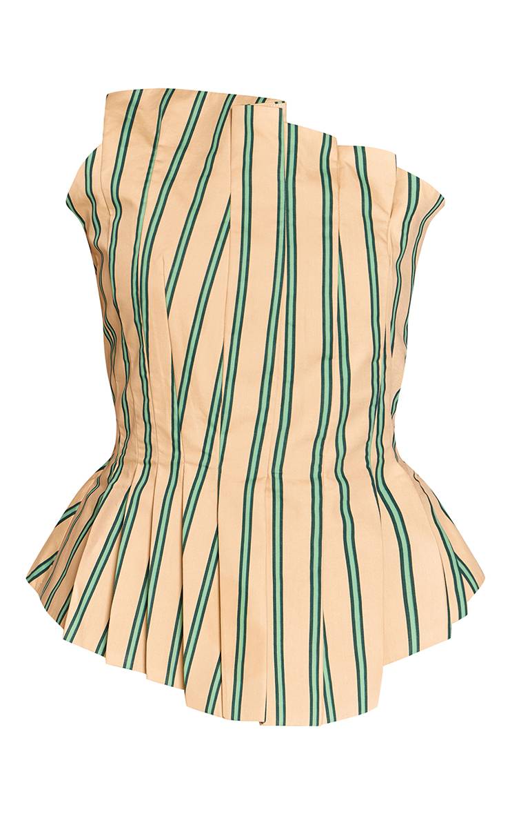 Multicolore Top Bandeau Asymétrique Plissé À Rayures Crème Petite