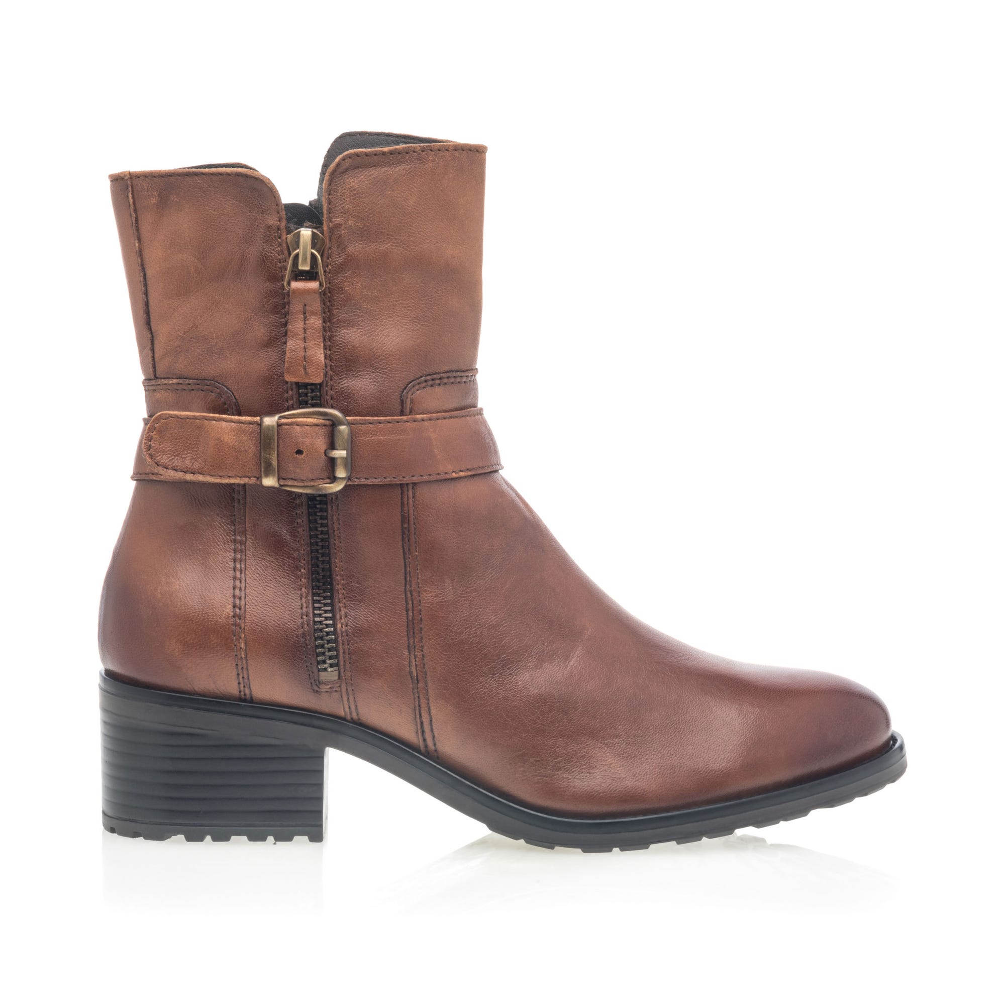 Bottines Femme en cuir cognac